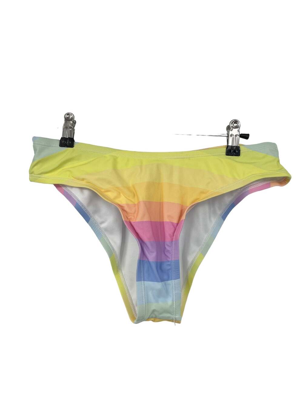Hot Topic Bikini Bottom Womens Large Hipster Swim Brief Multi Pastel Rainbow